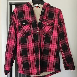 Pink and Black Plaid Hooded Jacket